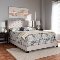 Baxton Studio Brady-Beige-King Brady Modern and Contemporary Beige Fabric Upholstered King Size Bed